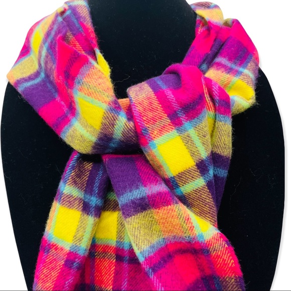 Colorful Plaid Scarf with Fringe NEW NWOT - Picture 3 of 4